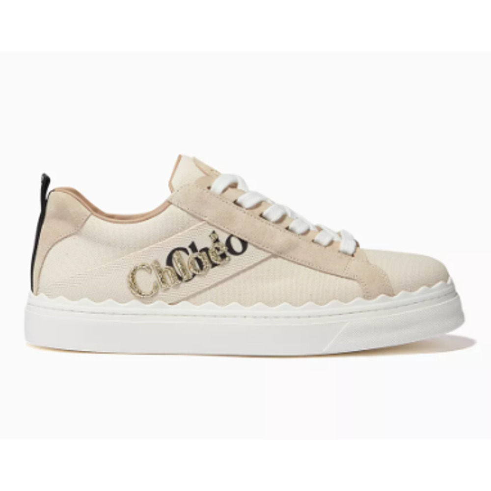 Chloe Lauren Logo Embroidery Canvas and Suede Sneakers White Women's EU 38 - Picture 2 of 11